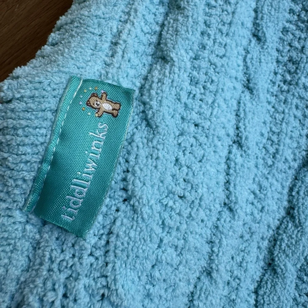 Tiddliwinks Aqua Teal Blue Chenille Baby Blanket Sweater Cable Knit Soft Rare